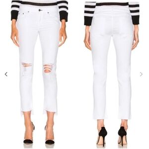 Rag & Bone Dre Capri White Distressed Women's Jeans, Frayed, Stretch, sz 28.
